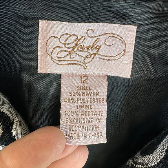 VTG Lovely Blazer Jacket Womens 12 Black White Baroque Damask Pattern 3-Button - Picture 10 of 15